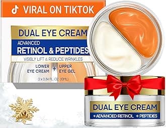 Dual Eye Cream with Advanced Retinol, Peptides, Caffeine for Puffy Eyes and Dark Circles, Wrinkles, Anti Aging, Under Eye Bags Treatment, Instant Tightener, Fragrance Free, 0.68 OZ