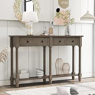 Merax Narrow Long Console Table with 2 Drawers for Entryway, 2-Tier Farmhouse Sofa Table with Storage Shelf, for Living Room Hallway Foyer, Gray Wash