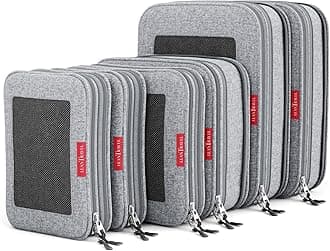 - LeanTravel Premium Compression Packing Cubes for Travel - Suitcase Organizer Bags with Double Zipper & Breathable Mesh Panel - Space Saving Carry On Luggage Essentials (6-Pack, Grey)