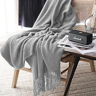 LOMAO Knitted Throw Blanket with Tassels Bubble Textured Soft Lightweight Throws for Couch Cover Home Decor (Light Grey, 50x60)