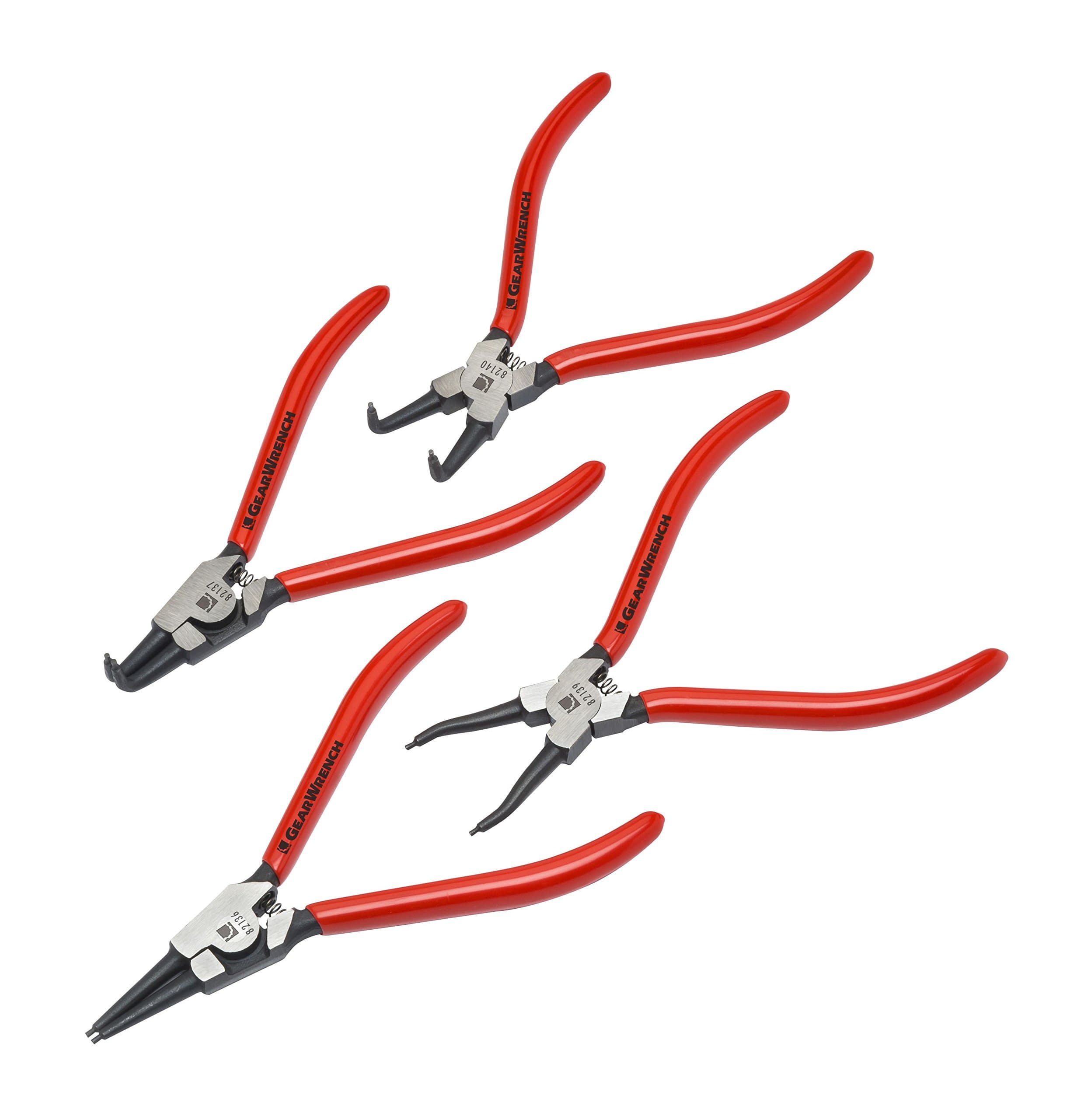 4 Piece Fixed Tip Internal & External Snap Ring Plier Set, 7" - 82150 , Red