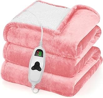 greenoak Heated Blanket Electric Throw 50"X60", Heating Blanket with 10 Heat Levels 8 Hours Auto-Off,Fleece Soft Blanket,Christmas Birthday Gifts for Women Mom, Baby Pink