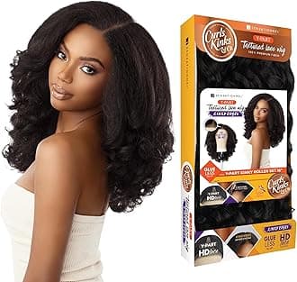 Sensationnel Curls Kinksandco Kinkyedges Wig - Kinky Roller Set 16 Inch Y Part Lace Natural Kinkytexture Edged Hairline for Natural 3C to 4C Hair Textures (HL280/44)