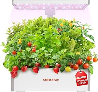 SUNCOZEHydroponics Growing System Kit 20 Pods, Indoor Herb Garden with Grow Light 30W, 10L Large Water Tank with Adjustable Height to 25", Built-in Pump, Gardening Gifts White
