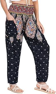 Lofbaz Women's Rayon Print Smocked Waist Boho Harem Pants