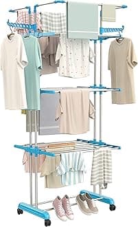 Synergy - Premium Heavy Duty Stainless Steel Clothes Drying Stand | Cloth Dryer Stand | Cloth Stand for Drying Clothes Foldable | Cloth Hanging Stand | Cloth Drying Stand (4 Tier) Blue - SY-CS19-L4