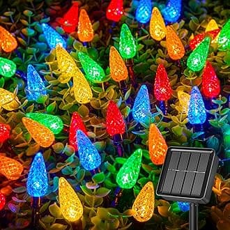 Solar Operated C6 Strawberry String Lights, 39ft 100 LEDs Multicolor LED Christmas Fairy Lights, Solar Christmas Lights Outdoor, Christmas Decorations for Christmas Tree, Garden Decor