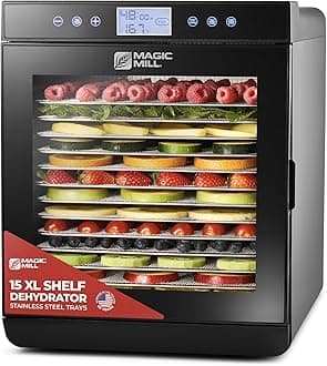 Premium Food Dehydrator Machine (15 Extra-Large Stainless Steel Trays) 800W Dryer for Beef Jerky, Fruits, Vegetables, Dog Treats, 48 Hour Digital Timer - 95°-167° Temperature Control