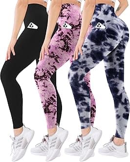 Blisset 3 Pack High Waisted Leggings for Women with Pockets Soft Active Tummy Control Pants for Yoga Running & Daily Wear