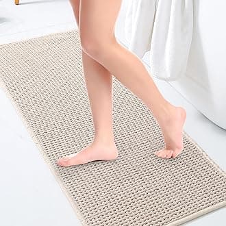 Narrow Bath Mat, Beige Bath Mat Runner Long Bathroom Runner Rug Washable Extra Large Bathroom Rugs Non Slip 20x47 Inch Bit Bath Mat Runner for Bathroom Floor Oversized Long Skinny Bath Mat Tan Bathmat
