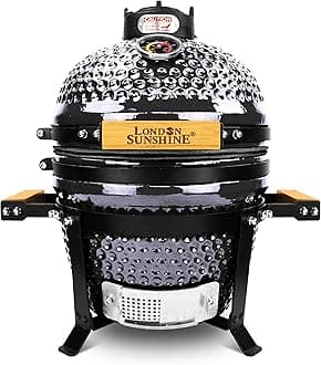 London Sunshine Ceramic BBQ Charcoal Kamado Grill 13 inch Portable Tabletop BBQ Bright Gray