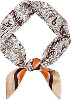 GERINLY Vintage Silk Feel Square Scarf for Men Satin Bandana Tiny Pattern Print Neckerchief Geometry Head Scarf Fashion