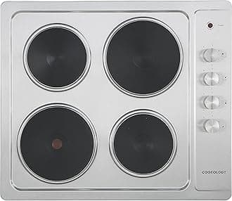 – Cookology SEP601SS 60cm Cooktop Solid Plate Electric Hotplate Hob in Stainless Steel - 4 Cooking Zones - Built-in Worktop - 6 Heat Settings - Rotary Dials