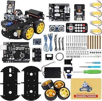 ELEGOO UNO R3 Project Smart Robot Car Kit V4 with UNO R3, Line Tracking Module, Ultrasonic Sensor, IR Remote Control etc. Intelligent and Educational Toy Robotic Kit for Arduino Learner