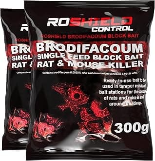 ROSHIELD Brodifacoum 600g (30x20) Maximum Strength Rat Poisoning, Mouse Poisoning, Single-Feed Fast Acting Rat & Mouse Killer, Rat Poison Block Bait Poison, Indoor/Outdoor Bait Station Refill Packs