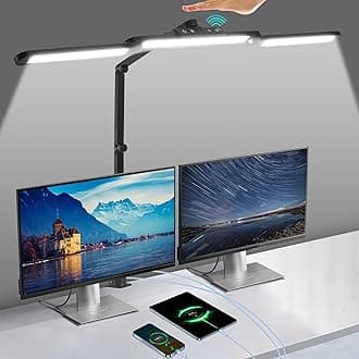 Desk Lamps with Clamp with 2 USB Charging Port 24W 1000 lm Desk Light for Home Office Hand-Sweep Sensor Clip On Desk Lighting with Timer, 3 Colors, 7 Brightness Dimmable Tall Computer Lamp