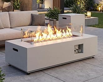 NICESOUL 42" Outdoor Propane Fire Pit Table, 50,000 BTU Rectangle Natural Gas Firepit with Tank Table, No Assembly Low Profile Fire Table for Outside Patio & Backyard, CSA Certified, Grayish White