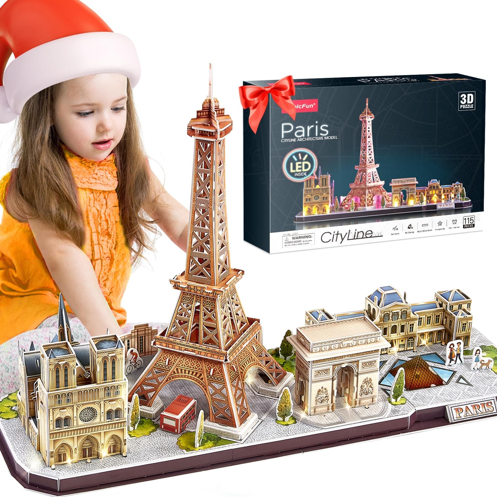 CubicFun 3D Puzzles for Kids Ages 8-10 LED Paris Cityline, Toys Arts for 8-12 STEM Projects for Kids for Teens Home Decor