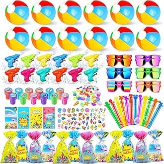 Pool Party Favors and Beach Party Favors,158PCS Summer Pool Toys for Kids, Undersea theme decoration, Including Beach Balls, Sunglasses, Bubble Wands, Stamp and Crystal Shells for Kids Ages 4-8 8-12