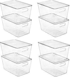 Vtopmart 8 Pack Clear Stackable Storage Bins with Lids, Large Plastic Containers with Handle for Pantry Organization and Storage,Perfect for Kitchen, Fridge, Cabinet, Bathroom Organizer