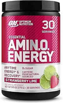 Optimum Nutrition Amino Energy - Pre Workout with Green Tea, BCAA, Amino Acids, Keto Friendly, Green Coffee Extract, Energy Powder - Strawberry Lime, 30 Servings (Packaging May Vary)
