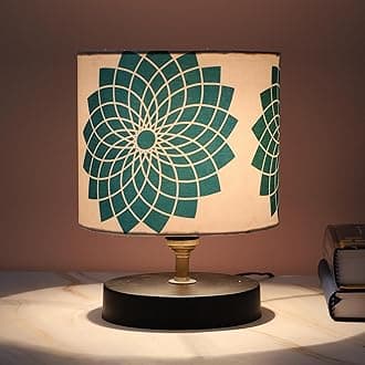 tu casa Metal Base Circular Bed Side Table Top Dahlia Floral Print with Satin Shade Lamp for Home Decoration Bedroom Living Room Lounge Office Festival Gifting Study Table (H- 9 Inch, Bulb Not Incl)