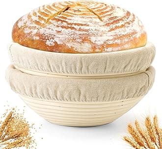 Bread Proofing Baskets Set of 2 10 inch Round Dough Proofing Bowls W/Liners Perfect for Home Sourdough Bakers Baking (10Inch, Round)