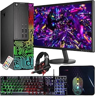 Dell Optiplex Small Desktop Computer (SFF) PC | Quad Core Intel i5 (3.2GHz) | 16GB DDR3 RAM | 512GB SSD | 24 Inch Monitor | RGB Gaming Keyboard & Mouse, Headset | Windows 10 Pro (Renewed)