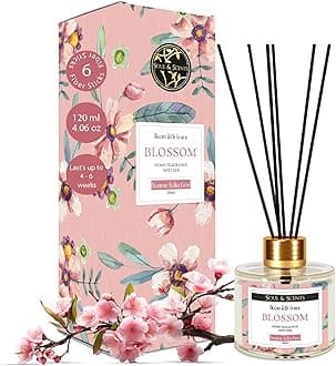 Soul & Scents Blossom Reed Diffuser Set | Free 6 Fiber Reed Sticks |Toxin Free & Stress Relief | Fine-Living Natural Fragrance, 120 ml (Pack of 1, Tranparent)
