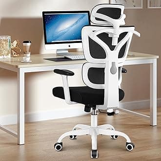 Winrise Office & Gaming Chair, High Back Ergonomic Reclining Desk Chair, Big & Tall, Comfy Home Office, Breathable Mesh, Adjustable Armrests (White)