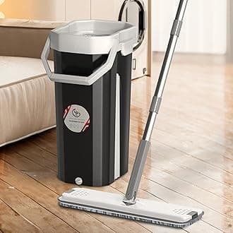 U.P.C. Moppers for Cleaning Floor/Mop Bucket with Hands-Free Squeeze/Floor Cleaning Mop for Home with 360° Flexible Head (38X12.5 cm) / Microfiber Flat Mop System, Black