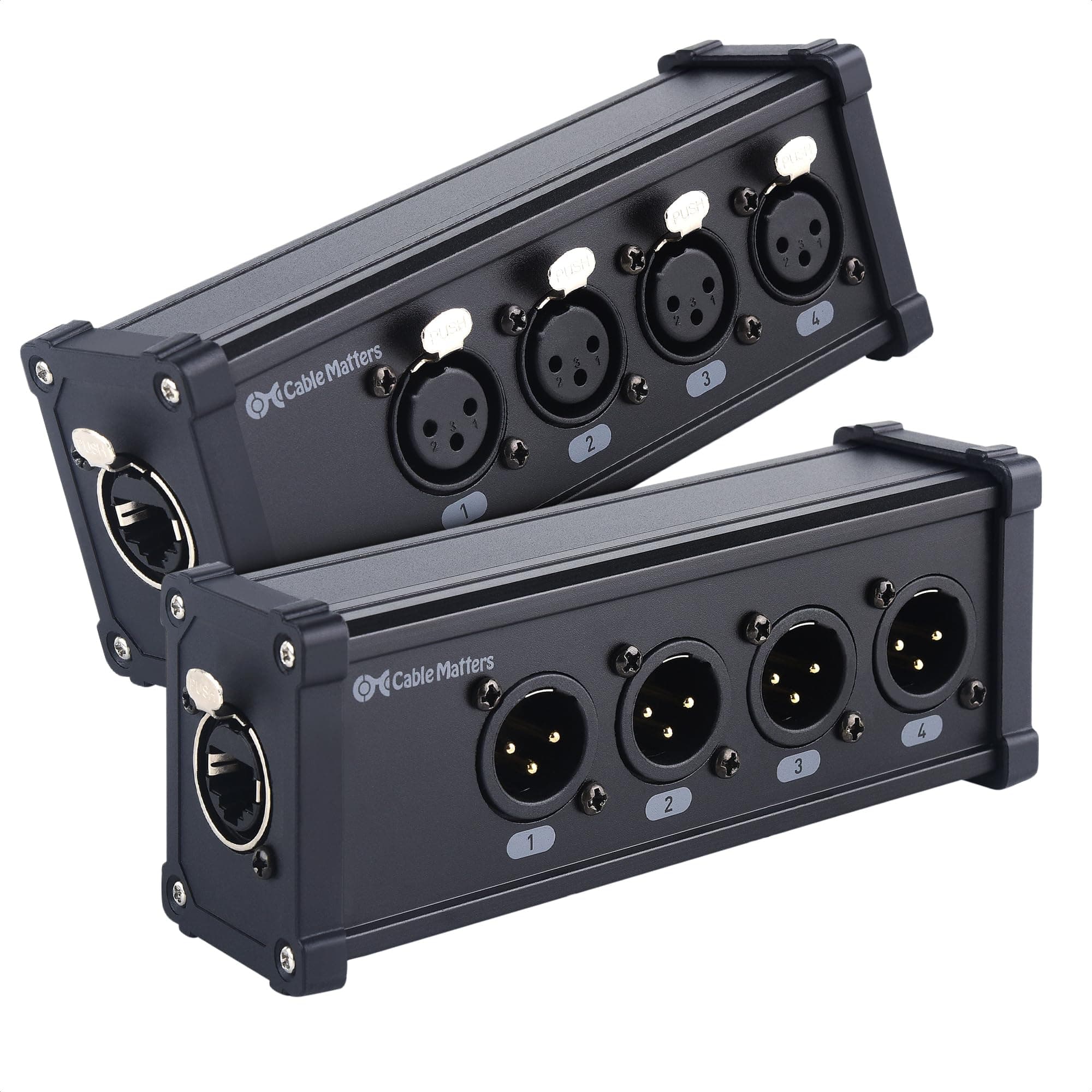 Multi Network XLR Cable 4 Channel Breakout Kit Pair with 2 Boxes (XLR Splitter Boxes Pair with 4X Male Box and 4X Female Box) Compatible with EtherCON Connector, Black