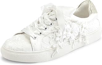JIAJIA 8837A Wedding Shoes Bridal Sneakers Flats Bride Tennis Shoes Flowers Lace Sneakers