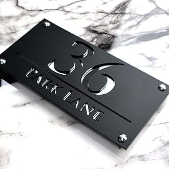 K SMART SIGN | LUXE H3 F32 | House Numbers Plaques House Numbers Door Laser Signs Number Name Personalised Plaques For Outside 3D Laser Cut acrylic Mirrored Marble (Matt Black & Silver Mirror)