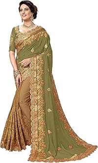 TRENDMALLSWomen's Silk Heavy Embroidery Work half half sarees for women