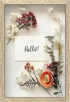 FrameWorks 12" x 18" Natural Wooden Shadow Box Frame – Soft Felt Back, Tempered Glass, and Included Elegant White Ball Push Pins