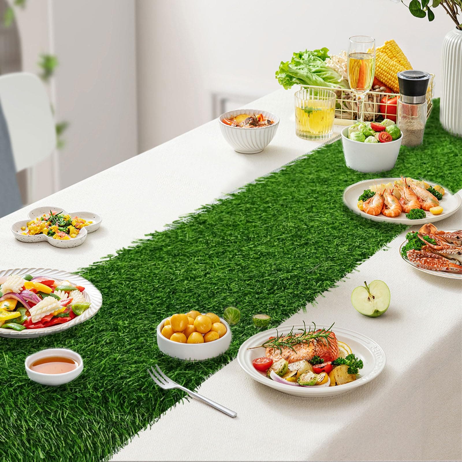 Luchuan Artificial Grass Table Runner, Grass Table Runner for Wedding Party, Birthday, Banquet, Baby Shower, Home Decoration (14" x 78.8")