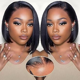 Wear and Go Glueless Bob Wig Human Hair Pre Plucked Pre Cut 180% Density 5x5 HD Transparent Lace Front Wigs Human Hair for Black Women Short Straight Bob Wigs No Glue Lace Closure Wigs 10 Inch
