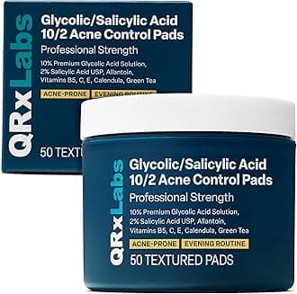 QRxLabs Salicylic & Glycolic Acid Acne Clearing Pads - 2% Salicylic & 10% Glycolic Acid - Exfoliating Pads for Acne, Bacne, Butt Acne, Body Acne - Daily Pads - 50ct