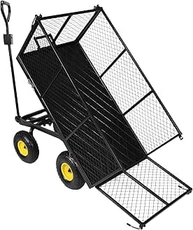Oversized Garden Carts Wagon, 800 Lbs Capacity Heavy Duty Pullable Gardening Cart Flatbed with Wheels and Removable Sides with Cart Liner, Black