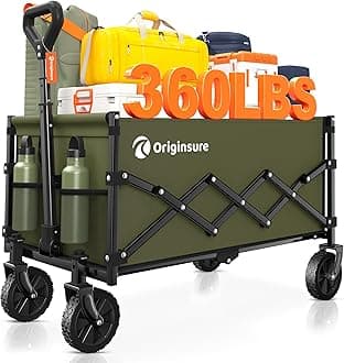 Collapsible Wagon Cart Foldable - Lightweight Portable Heavy Duty Folding Beach Wagons with Wheels - Outdoor Utility Carts for Grocery, Camping, Shopping, Sports with Large Capacity - Green