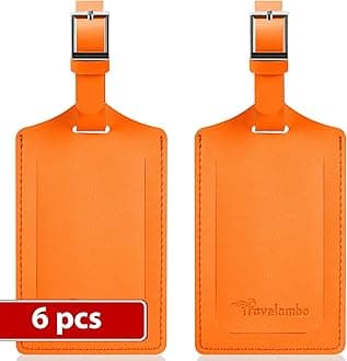Travelambo Luggage Tags for Suitcases Faux Leather Privacy Protection 6 Pack Bag Tags Travel Accessories Essential, Hot Orange