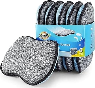 Multi-Purpose Scrub Sponges for Kitchen by Scrub- it - Non-Scratch Microfiber Sponge Along with Heavy Duty Scouring Power - Effortless Cleaning of Dishes, Pots and Pans All at Once(6 Pack, Large)