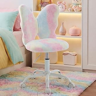 Butterfly Kids Desk Chairs Girls Students Study Chair Adjustable Computer Chairs Furry Swivel Office Child Reading Chair for Home/Bedroom/School/Dorm, Colorful