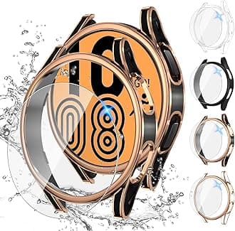 Tensea [4+4Pack] for Samsung Galaxy Watch 4 Screen Protector and Case 40mm, Anti-Fog Tempered Glass Protective Film & Hard PC Bumper, Face Cover Set, Clear/Black/Black-Rose Gold/White-Rose Gold