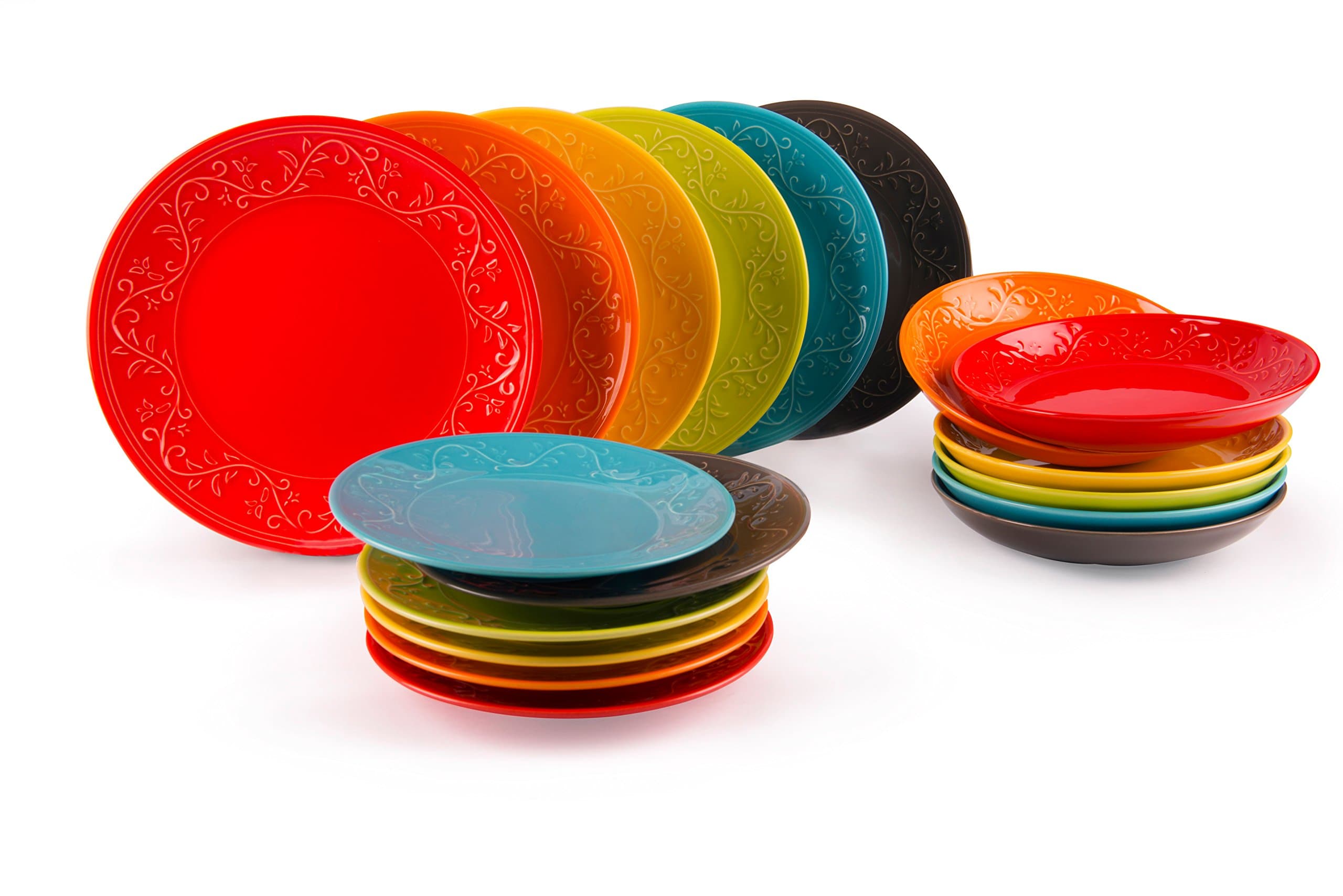 Excelsa Leaf 18-Piece Tableware Set, Multi-Coloured and Ceramic