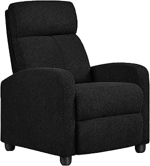 Yaheetech Recliner Armchair Single Padded Seat Boucle Fabric Sofa Lounge Home Living Room Theater Adjustable Leg Rest and Reclining Functions Black