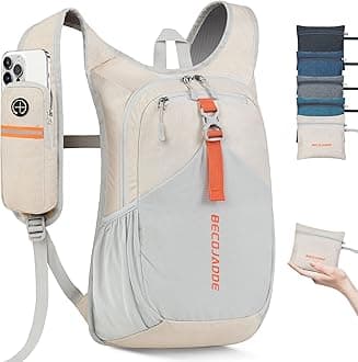 BECOJADDE 15L Small Hiking Backpack for Men Women Foldable Packable Back Pack Ultralight Hiking Daypack for Travel Camping Outdoor, Beige