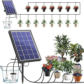 Solar Drip Irrigation System Kits, 15M 3.5W 400 ml/min Solar Automatic Watering System for Plant, Multi-Modes Self Watering System for Plants Drip Feeders Plants Garden, Greenhouse, Terrace