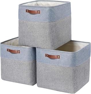 Mangata Kallax Storage Boxes, Set of 3 Fabric Storage Cubes with Handles(33x38x33cm, Grey Blue)